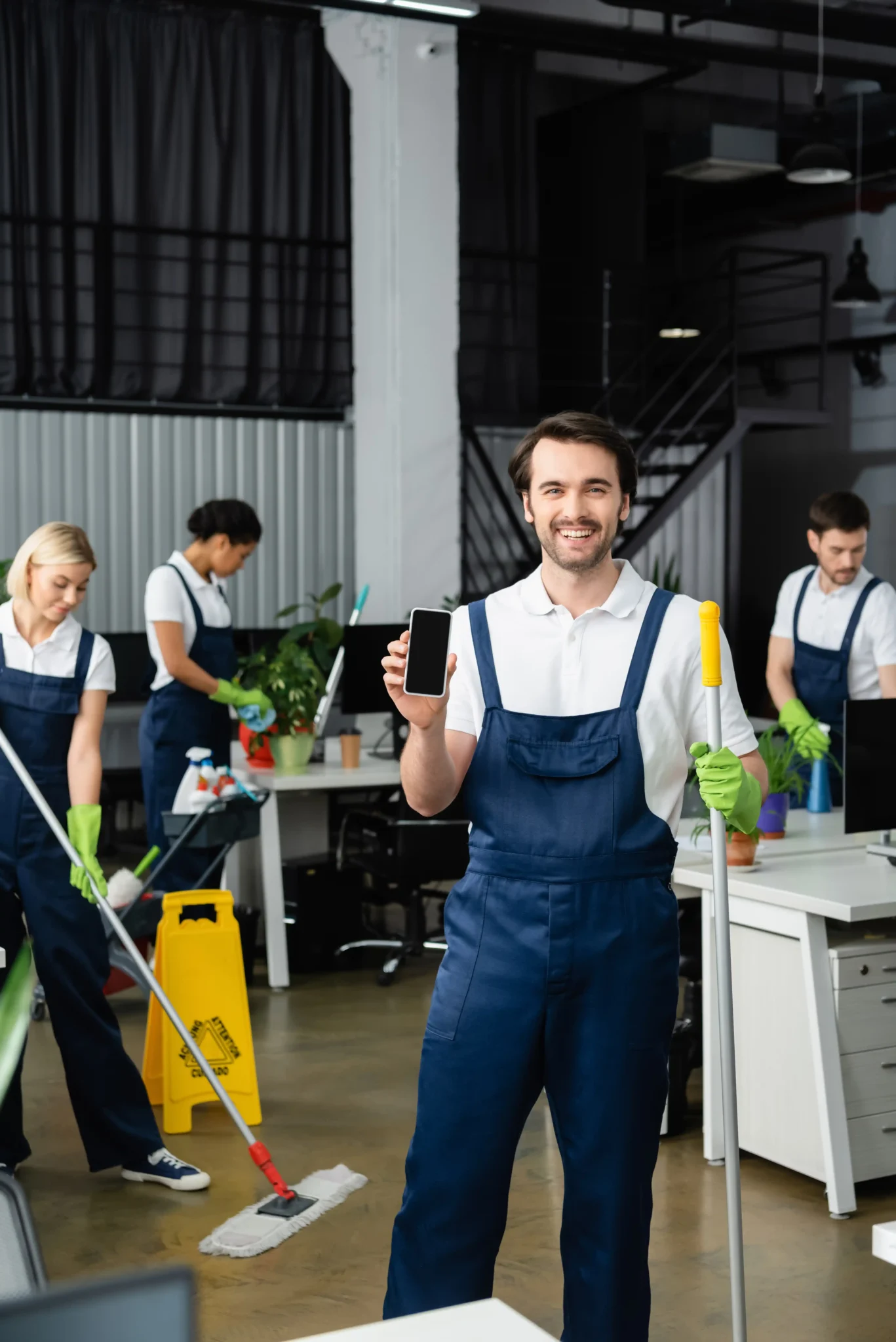 Professional cleaner at work in a Sydney office